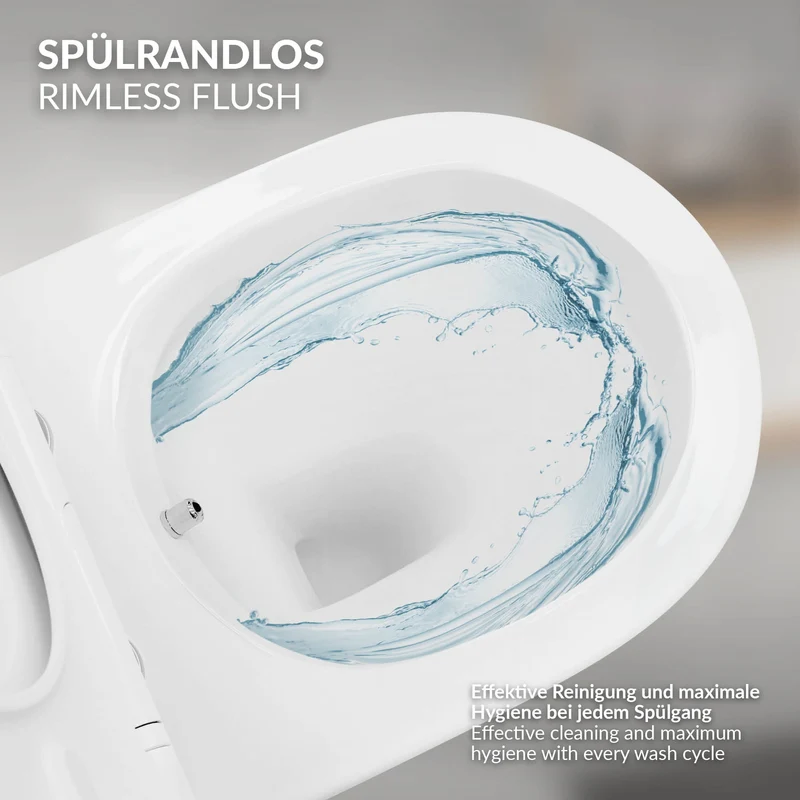 Wand-WC Hänge Toilette aus Keramik 52 cm lang Spülrandlos mit Bidet & Softclose Luxebath