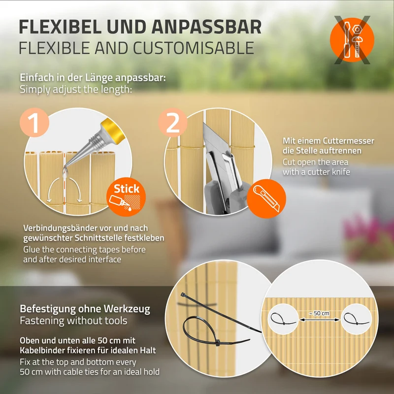 Sichtschutzmatte 100x1000 cm Sichtschutzzaun Windschutz Balkonschutz PVC Bambus UV-beständig
