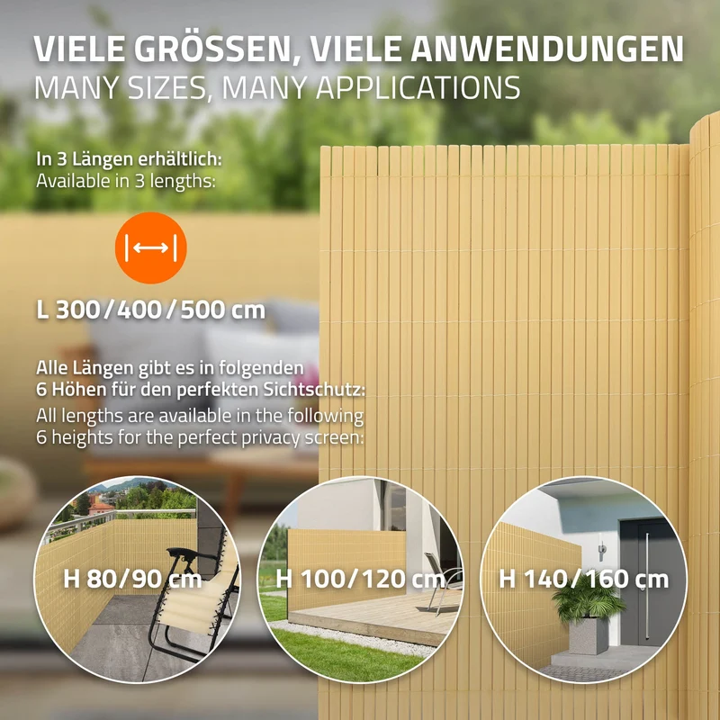 Sichtschutzmatte 100x900 cm Sichtschutzzaun Windschutz Balkonschutz PVC Bambus UV-beständig