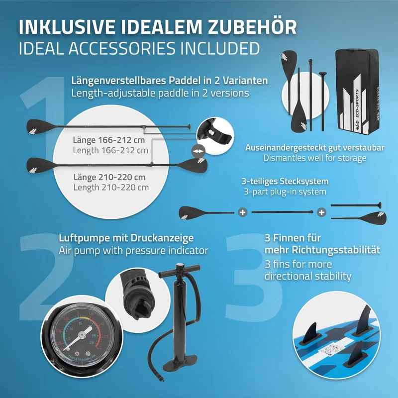 Stand Up Paddle aufblasbares SUP Board mit Kajak Sitz 320x82x15 cm in Blau aus PVC inkl. Pumpe und Tragetasche