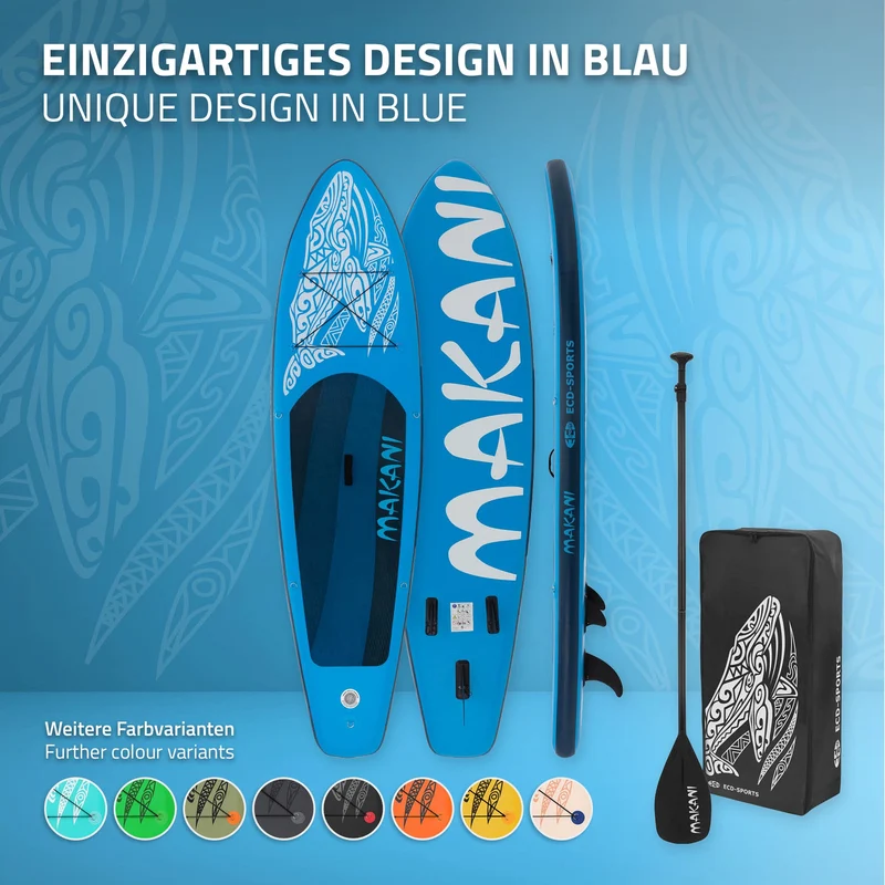 Stand Up Paddle aufblasbares SUP Board Makani 320x80x15 cm in Blau aus PVC inkl. Pumpe und Tragetasche