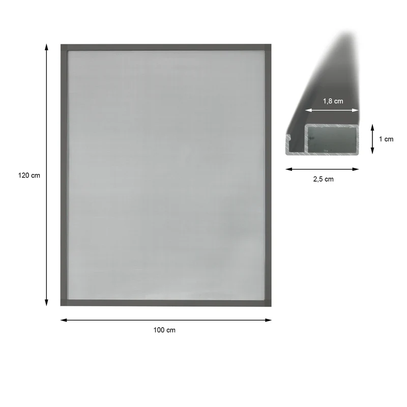 Fliegengitter Grau 100x120 cm mit Rahmen aus Aluminium