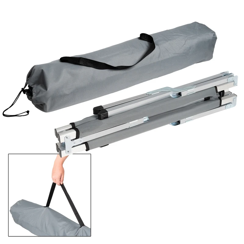 Campingbett mit Tragetasche grau, 189x70x45 cm, aus Aluminium und Polyester