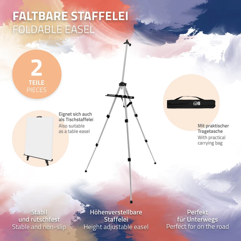 Aluminium Staffelei Dreibein 50-156 cm höhenverstellbar Silber