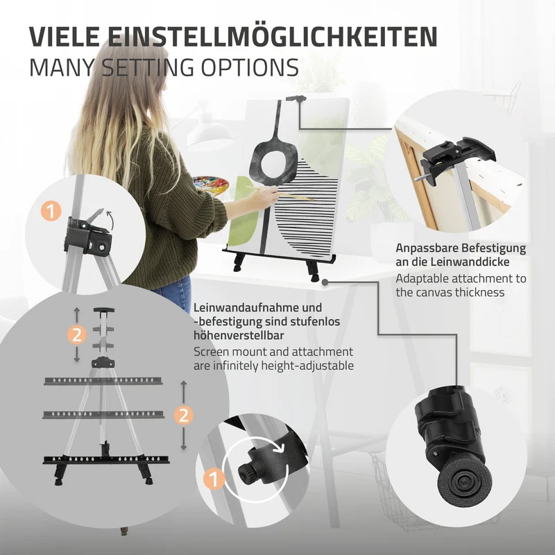 Aluminium Staffelei Dreibein 50-156 cm höhenverstellbar Silber