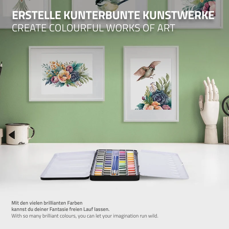 Aquarellfarbkasten mit 48 Farben inklusive Pinsel und Papier Malkasten Set