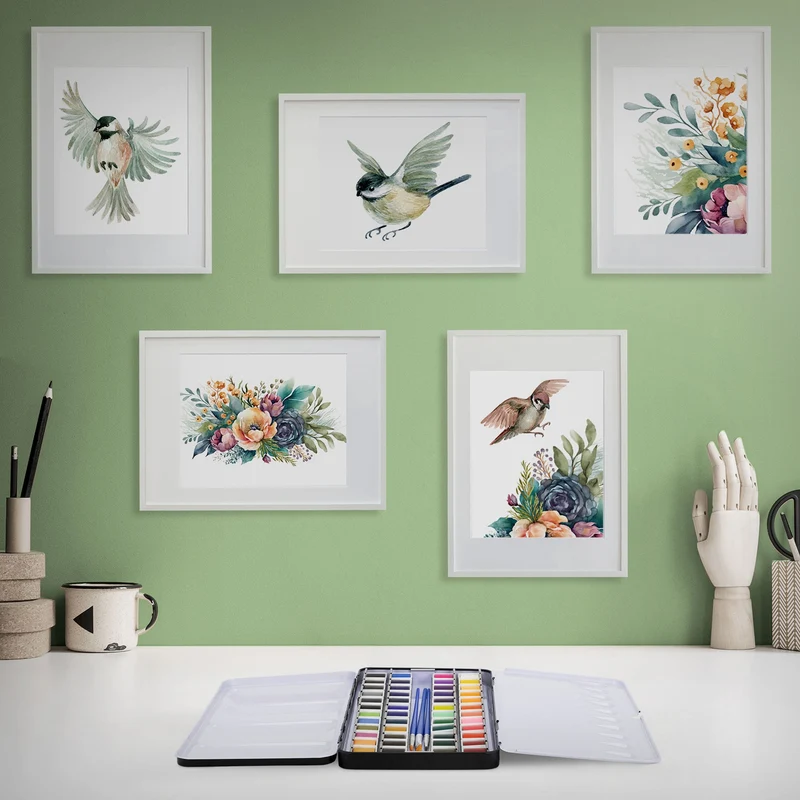 Aquarellfarbkasten mit 48 Farben inklusive Pinsel und Papier Malkasten Set
