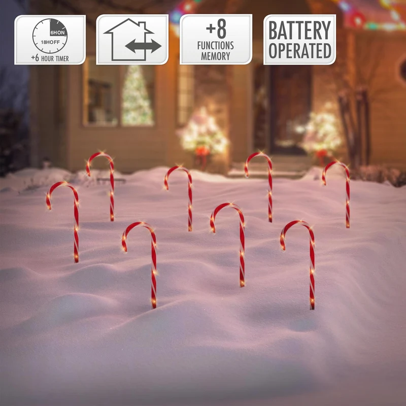 Zuckerstangen Gartenstecker 8er Set 45x700 cm mit 40LED Warmweiß aus Kunststoff