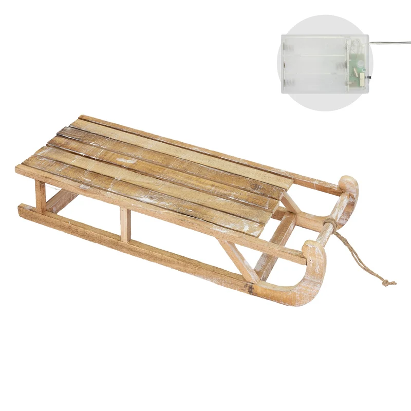 Weihnachtsdeko Schlitten 73x13,5x27,5 cm braun aus Holz mit LED