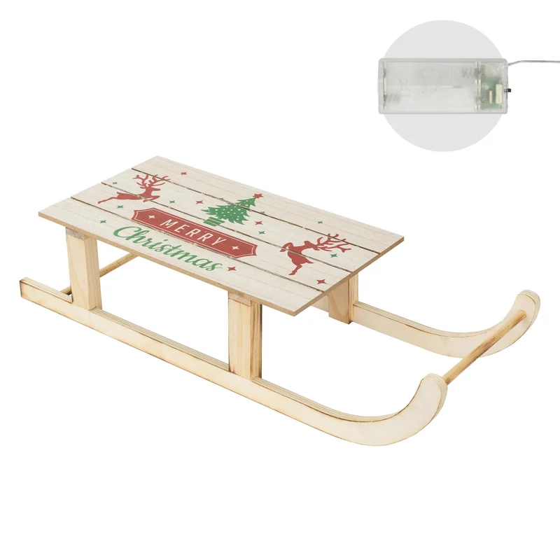 Deko Schlitten aus Holz mit LEDs und Timerfunktion 60 cm lang Weihnachtsschlitten