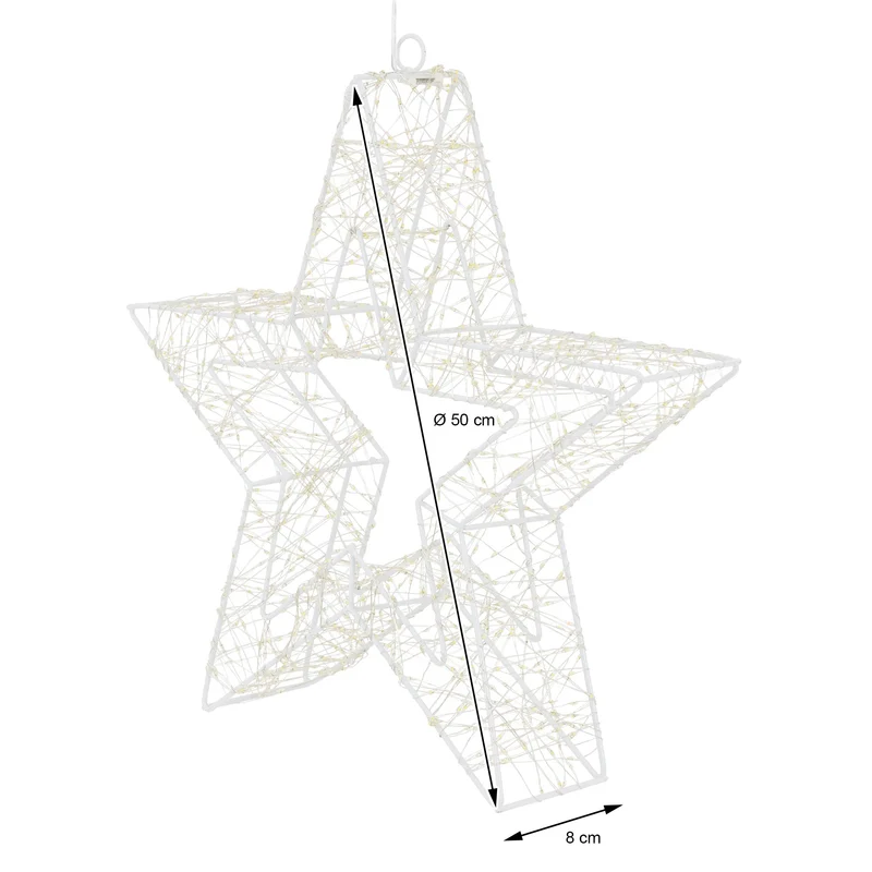 LED Weihnachtsstern 50 cm mit 1440 warmweißen LEDs und Timer aus Metall für Innen und Außen IP44 Spritzwassergeschützt