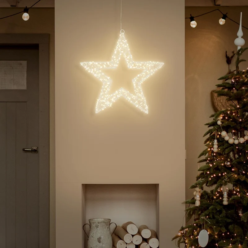 LED Weihnachtsstern 38 cm mit 960 warmweißen LEDs und Timer aus Metall für Innen und Außen IP44 Spritzwassergeschützt
