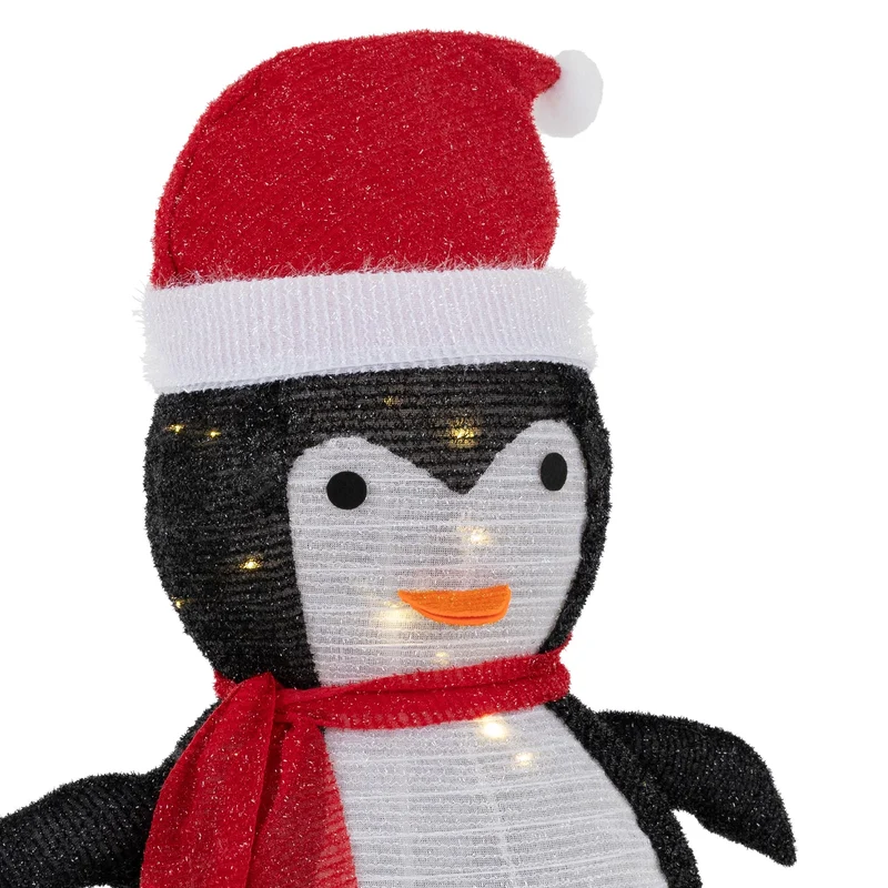 LED Weihnachtspinguin 68cm hoch mit Mütze und Schal Gartenfigur Weihnachtsdeko mit 30 warmweißen LEDs