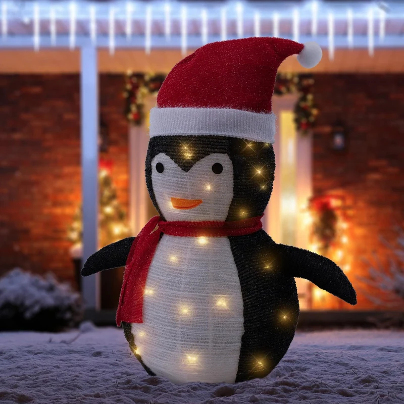 LED Weihnachtspinguin 68cm hoch mit Mütze und Schal Gartenfigur Weihnachtsdeko mit 30 warmweißen LEDs