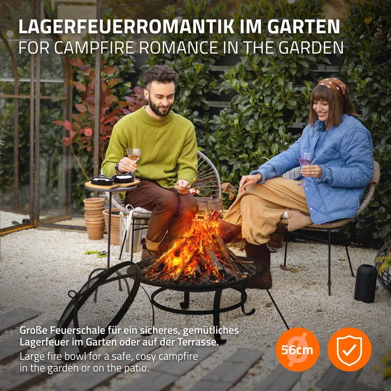 Feuerschale mit Funkenschutz & Grillrost rund Ø 56 cm aus Stahl