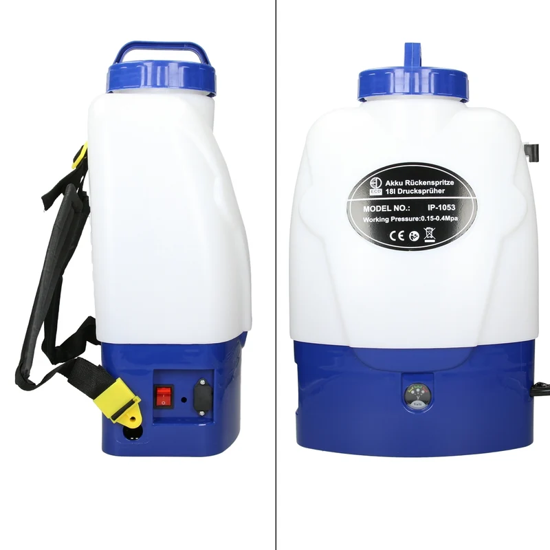 Rückensprühgerät mit 18 l Volumen und 12 V Akku + 3 Düsenaufsätze