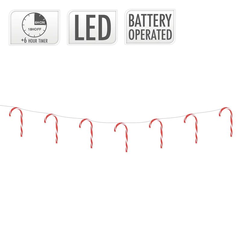 LED Zuckerstangenlichterkette 330 cm mit 28 warmweißen LEDs