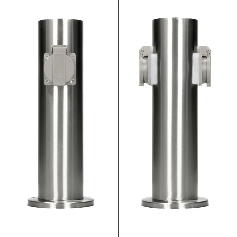Gartensteckdose 2-fach IP44 Silber aus Edelstahl Rund