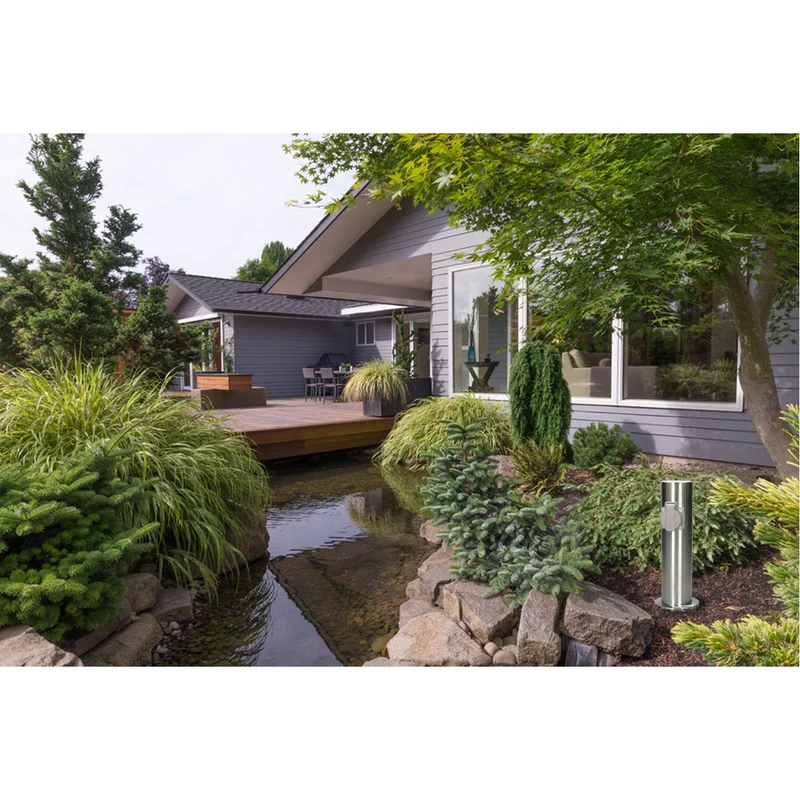 Gartensteckdose 2-fach IP44 Silber aus Edelstahl Rund