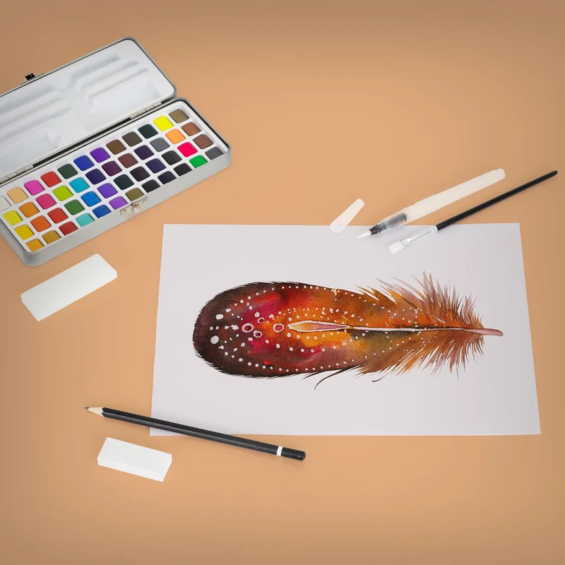 Aquarellfarben Malkasten 48 Farben in Metallbox Silber mit Zubehör