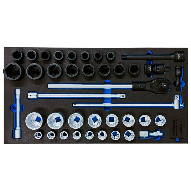 SW-Stahl Werkstattwagensortiment Steckschlüssel mit Ratsche 3/4“ 40-teilig