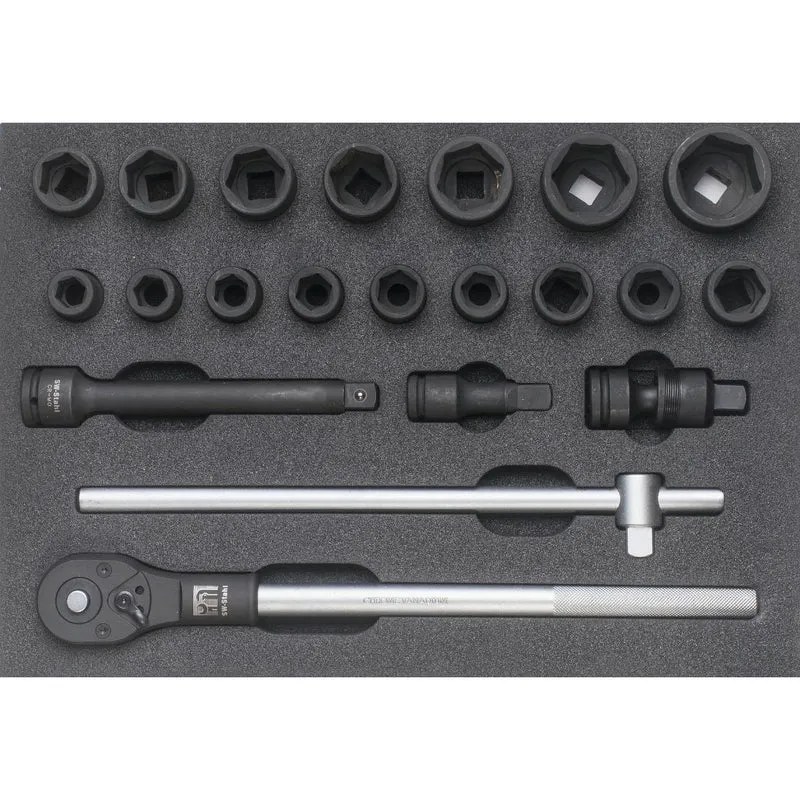 SW-Stahl Werkstattwagensortiment IMPACT-Steckschlüssel 3/4“ mit Ratsche 21-teilig