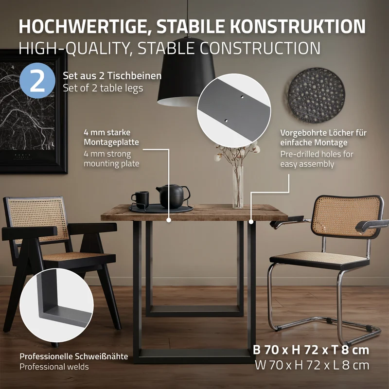 2x Tischbeine Tischkufen aus Vierkantprofilen 70x72 cm Anthrazit pulverbeschichtete Stahl