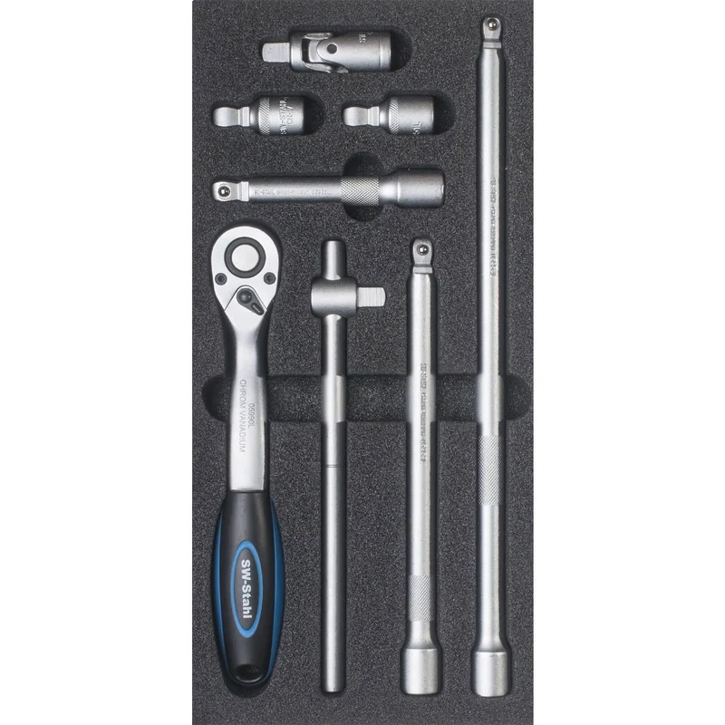 SW-Stahl Werkstattwagensortiment Ratsche 1/2" mit Verlängerungen 8-teilig