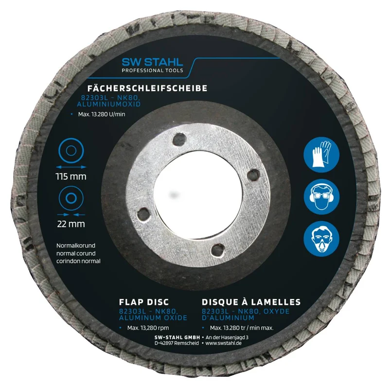 SW-Stahl Fächerschleifscheibe Aluminiumoxid 115 mm NK80 10 Stück