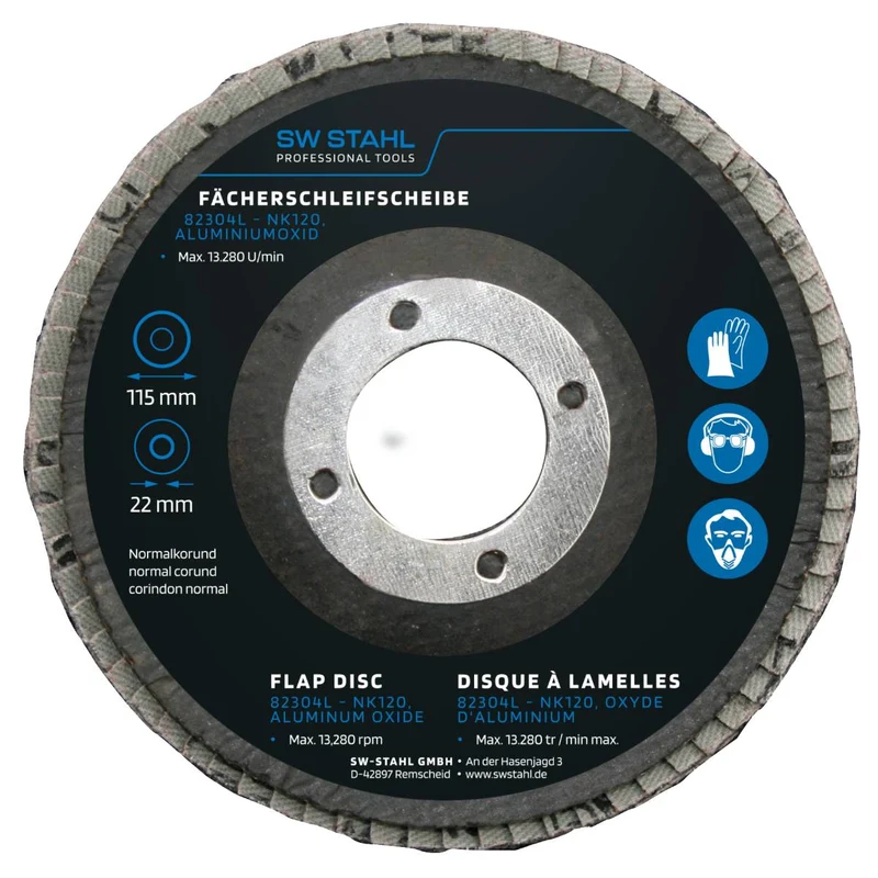 SW-Stahl Fächerschleifscheibe Aluminiumoxid 115 mm NK120 10 Stück
