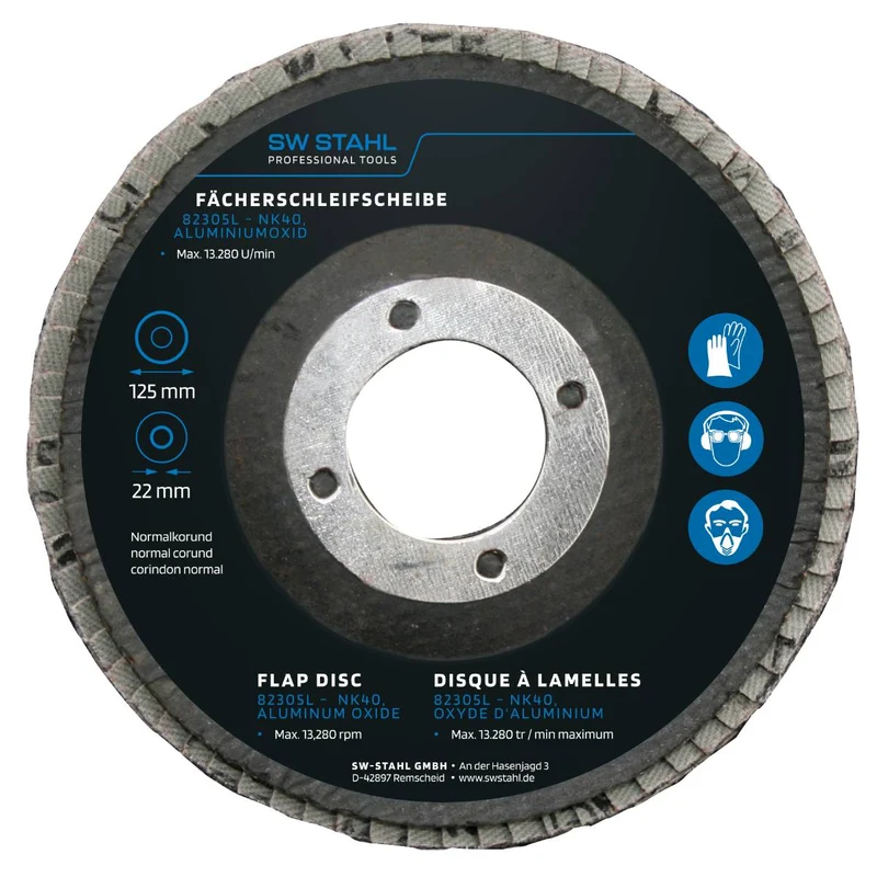 SW-Stahl Fächerschleifscheibe Aluminiumoxid 125 mm NK40 10 Stück