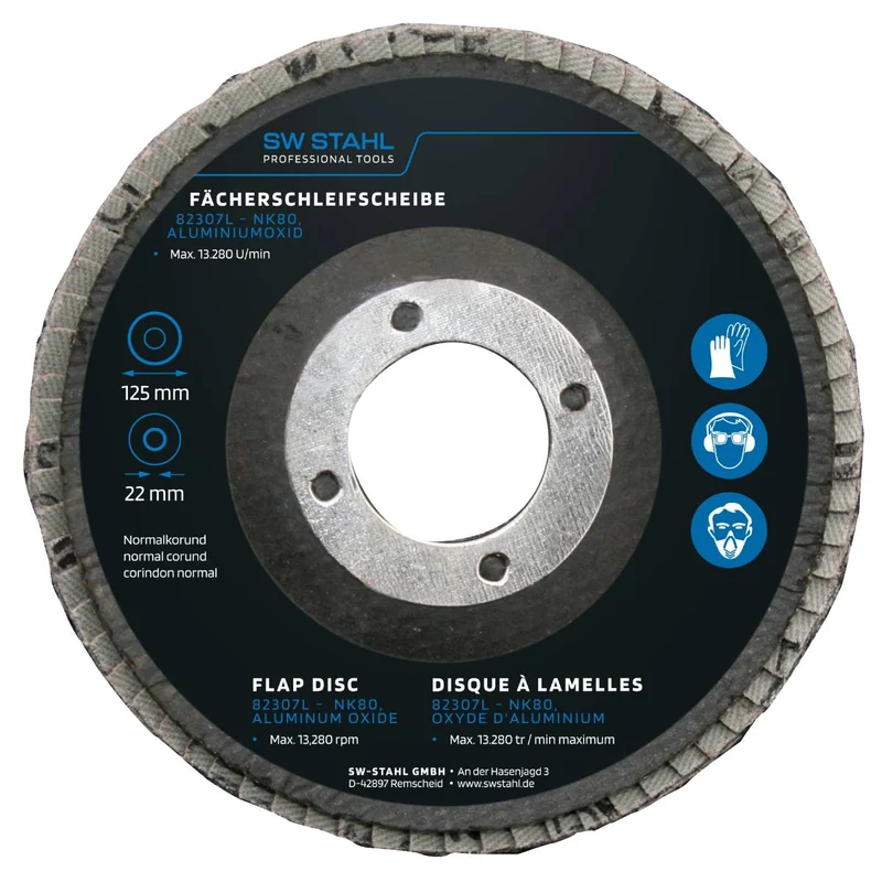 SW-Stahl Fächerschleifscheibe Aluminiumoxid 125 mm NK80 10 Stück