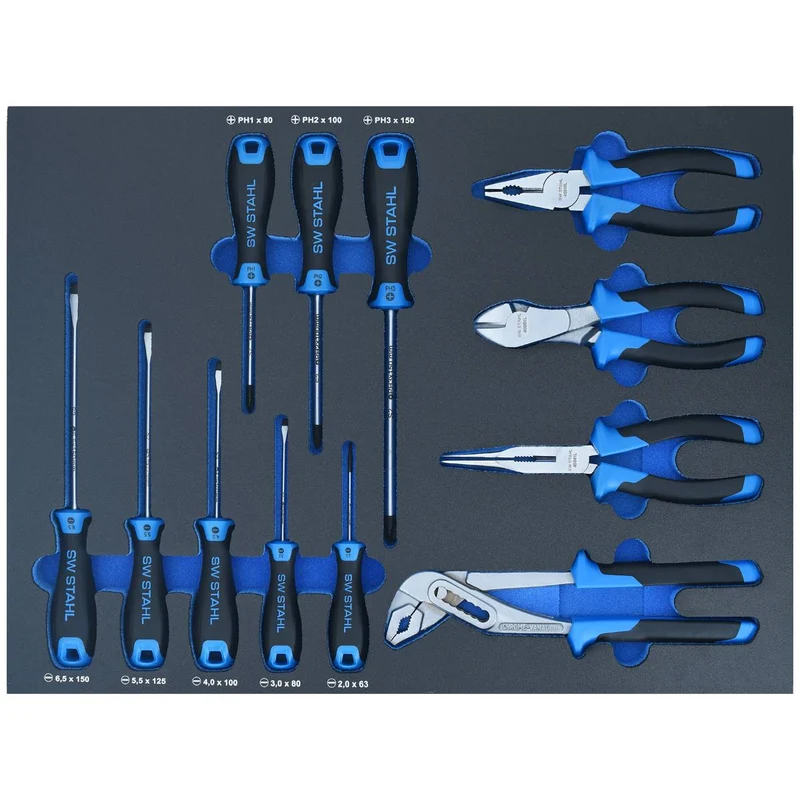 SW-Stahl Werkstattwagensortiment Zangen und Schraubendreher 12-teilig