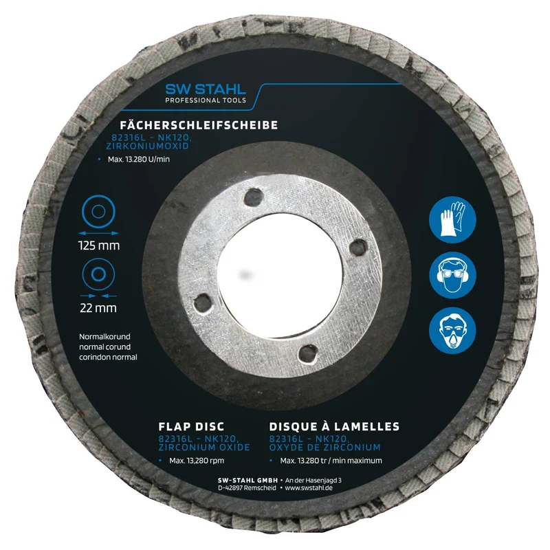 SW-Stahl Fächerschleifscheibe Zirkoniumoxid 125 mm NK120 10 Stück