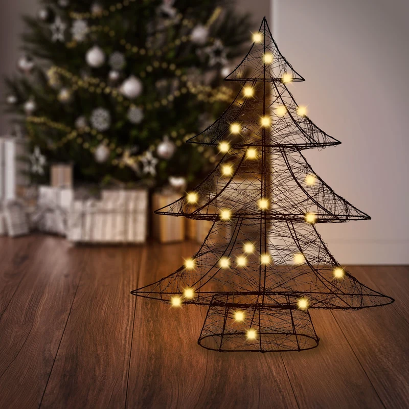 Deko Weihnachtsbaum mit warmweißen LEDs 60cm hoch Schwarz aus Metall