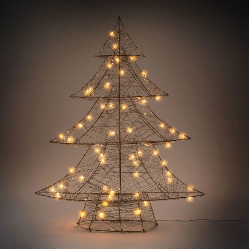 Deko Weihnachtsbaum 60 cm hoch Gold aus Metall mit warmweißen LEDs