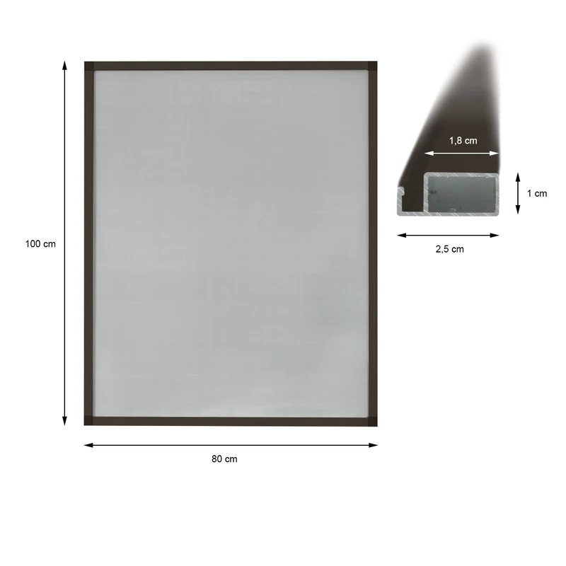 Fliegengitter Braun 80x100 cm mit Rahmen aus Aluminium