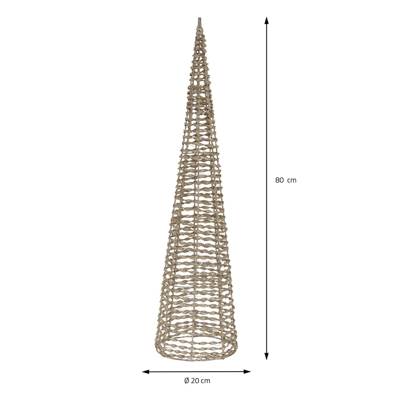LED Lichterkegel Weihnachtsdeko 80 cm Gold aus Metall mit warmweißen LEDs