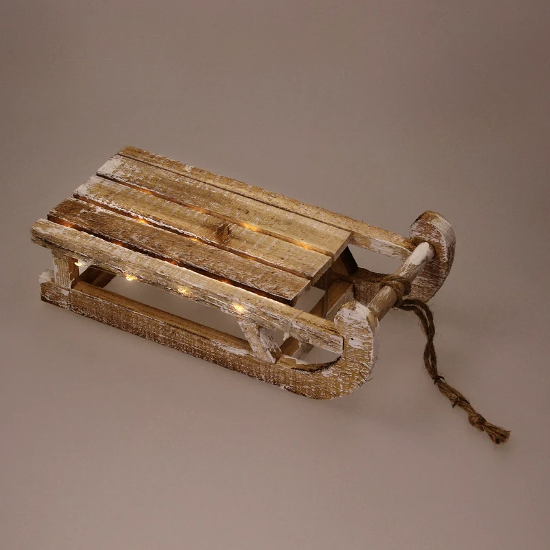 Weihnachtsdeko Schlitten mit 25 Warmweißen LEDs 31,5x14,5x10,5 cm Natur aus Holz