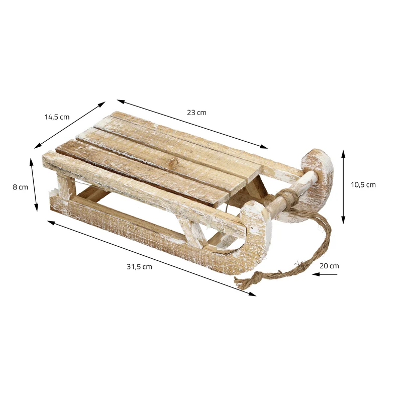 Weihnachtsdeko Schlitten mit 25 Warmweißen LEDs 31,5x14,5x10,5 cm Natur aus Holz
