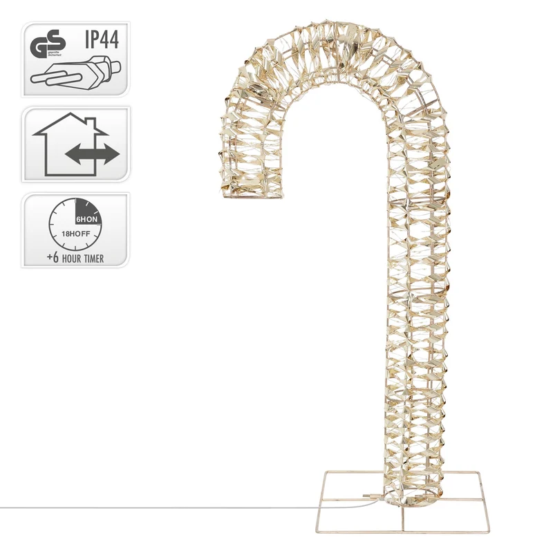 LED Zuckerstange 75 cm in Gold mit 400 warmweißen LEDs Weihnachtsdeko inkl. Timer IP44