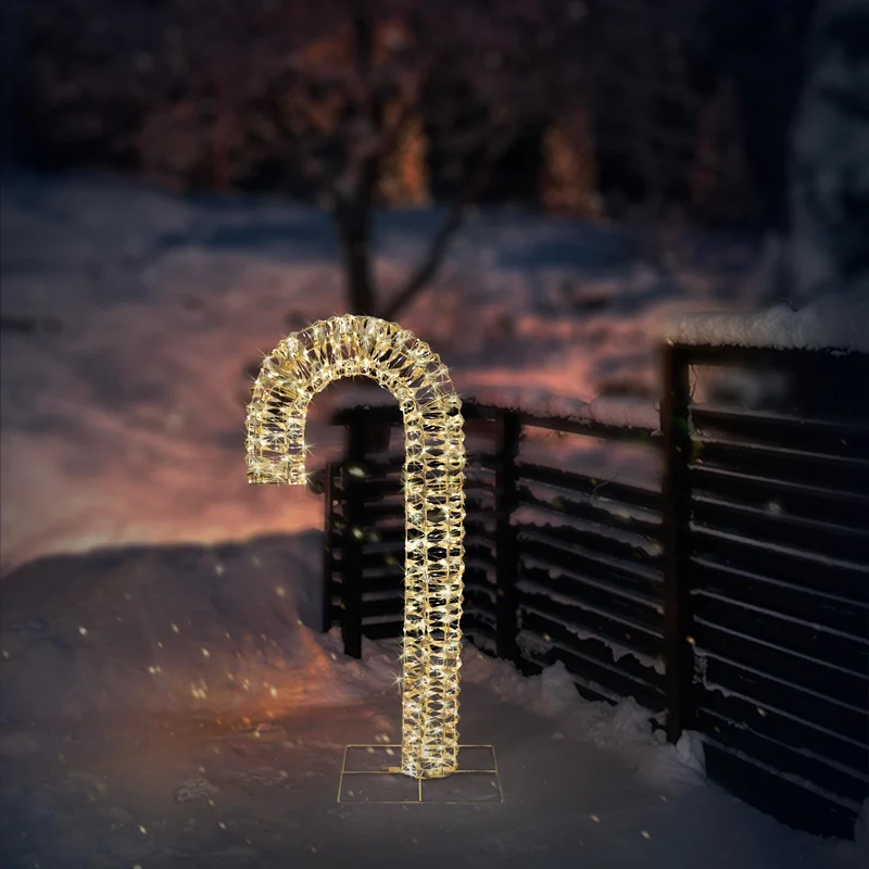 LED Zuckerstange 75 cm in Gold mit 400 warmweißen LEDs Weihnachtsdeko inkl. Timer IP44
