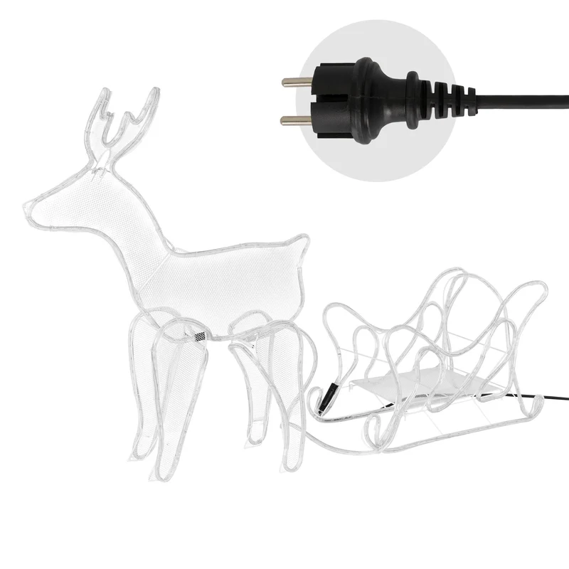 LED Deko Rentier mit Schlitten, warmweiß, 504 LEDs, aus PVC