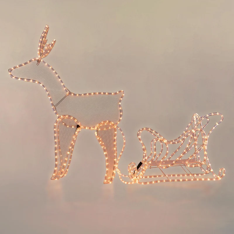 LED Deko Rentier mit Schlitten, warmweiß, 504 LEDs, aus PVC