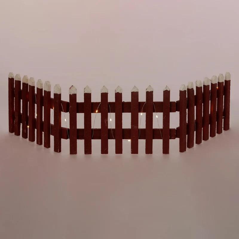 Deko Weihnachtszaun mit LED Rot 90x21 cm aus Holz