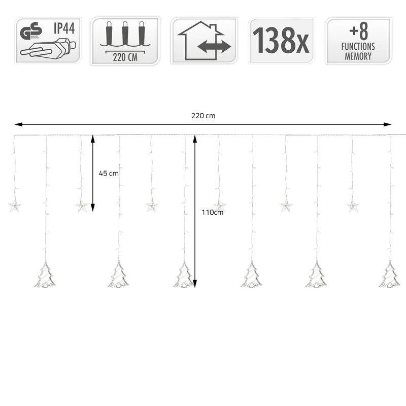 Weihnachtslichterkette LED Lichtervorhang 2,2 m mit 138 LEDs Warmweiß IP44