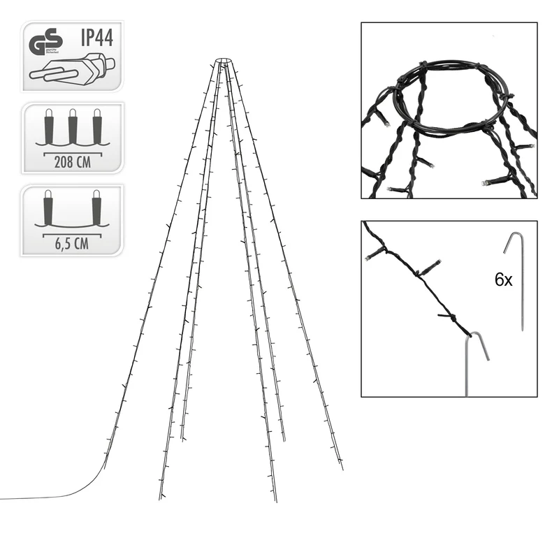 LED Lichterkette Fahnenmastbeleuchtung 208 cm Warmweiß mit 192 LED