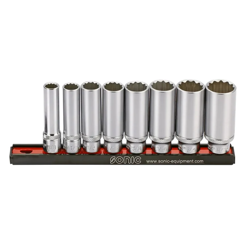 Sonic Stecknusssatz 3/8 Zoll lang 12-kant auf Steckleiste SAE 8-teilig - 200802
