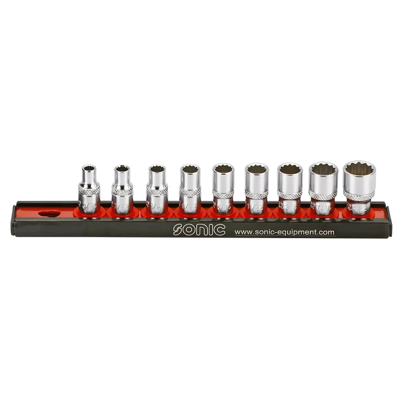 Sonic Stecknusssatz 1/4" 12-Kant auf Steckleiste SAE 9-teilig - 100901