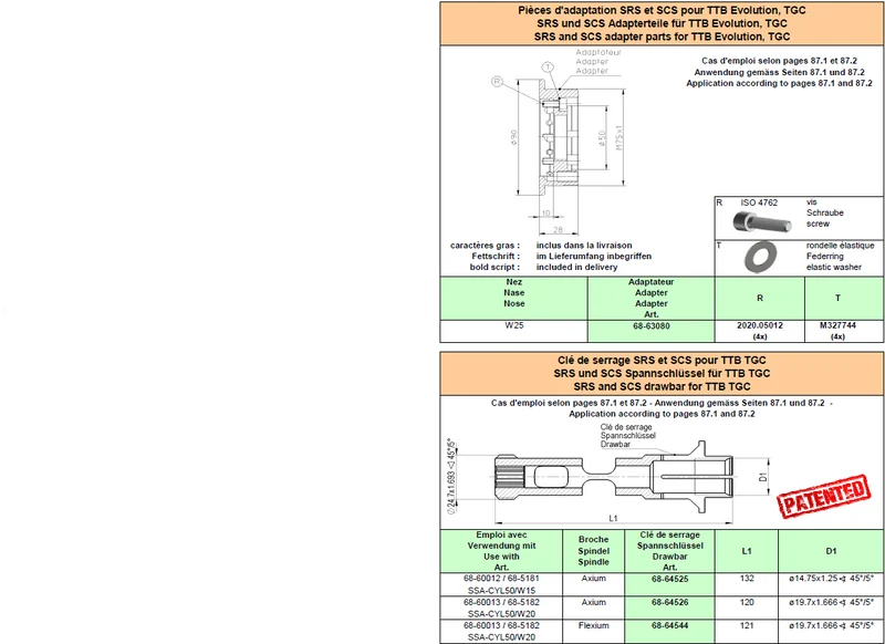 Key for Serr. W25 W15 Cyl50 SRS